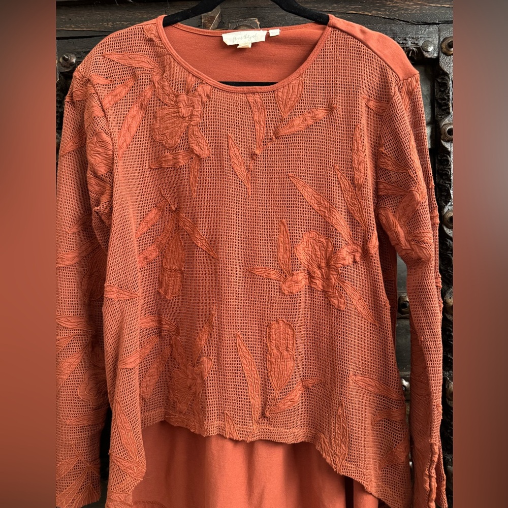 Anthropologie Orange Embellished Long Sleeve Blouse